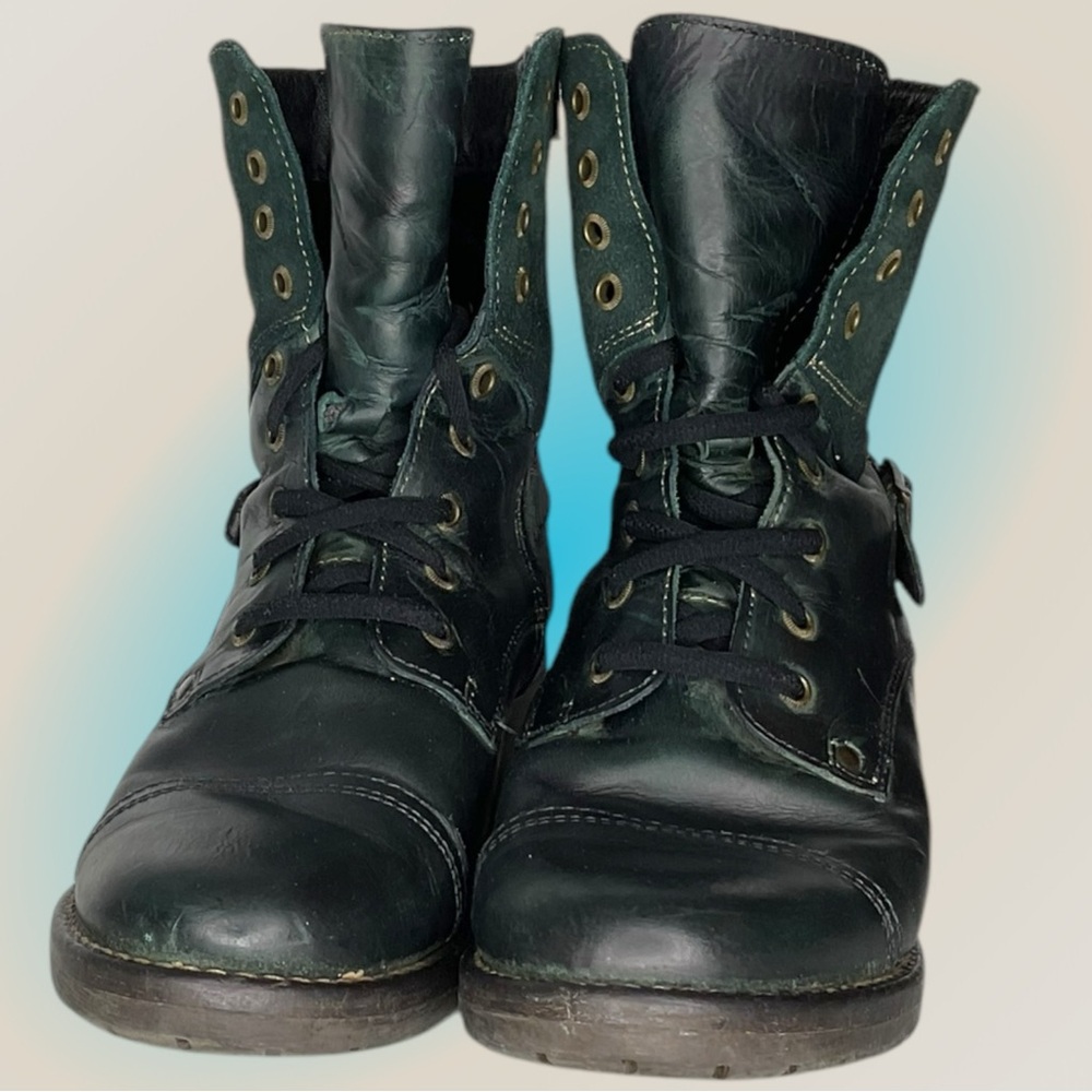 Taos Crave Green Leather LaceUp Combat Boots Size EU 38/ US 7-7.5